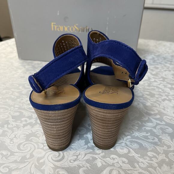 Franco Sarto Navy Blue Leather Suede Block Heel Sandals Size 10 NEW - Picture 5 of 7